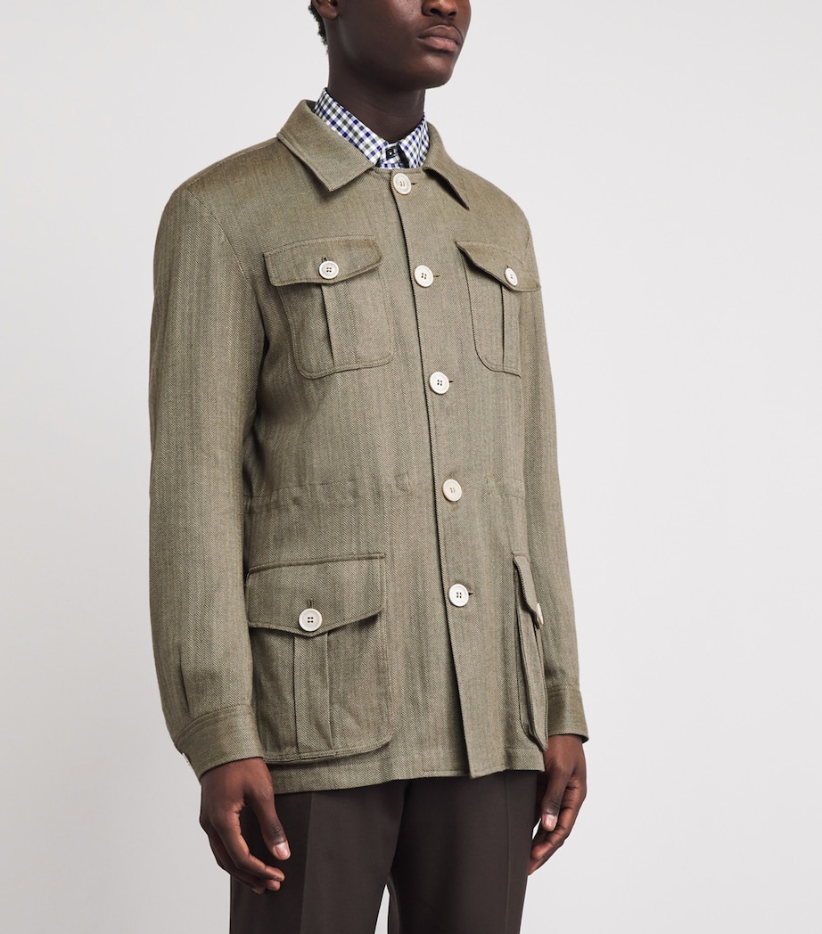 Purdey Mens Cotton-Blend Herringbone Overshirt Sage Image 4