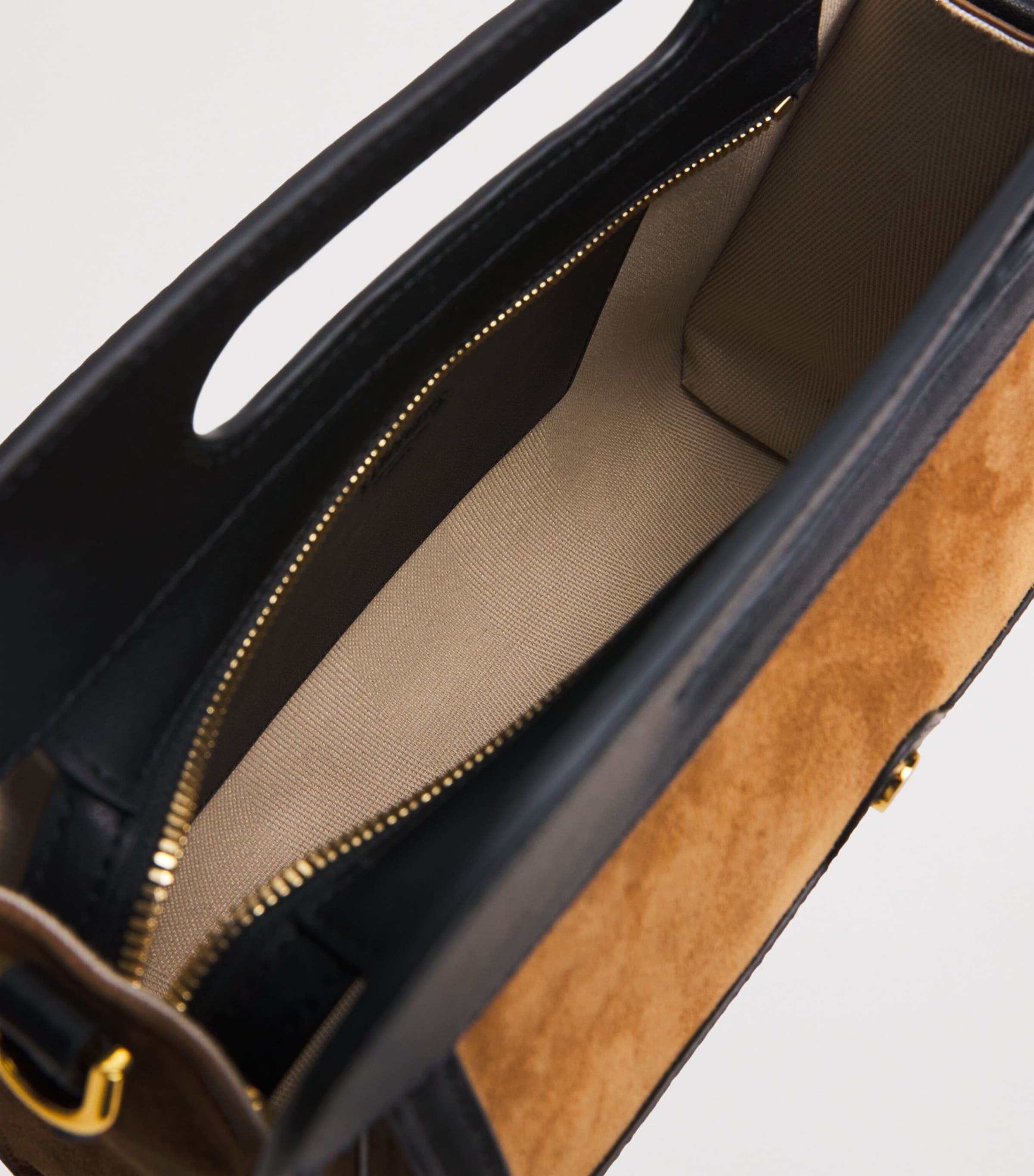 Suede Leather-Trim Top-Handle Bag BROWN Image 4