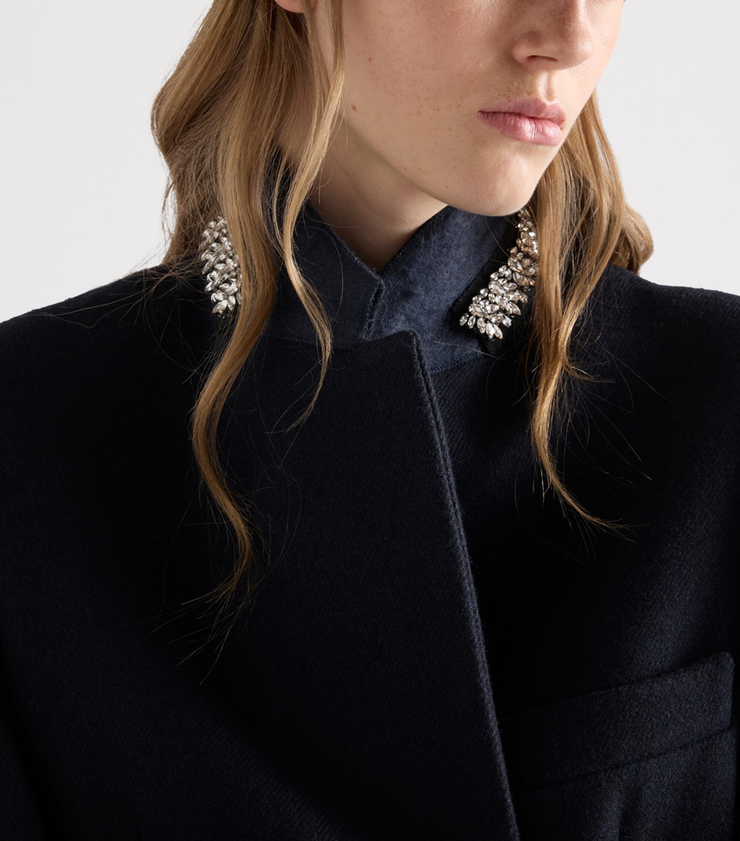 Prada Womens Wool Embroidered Coat Blue Image 3