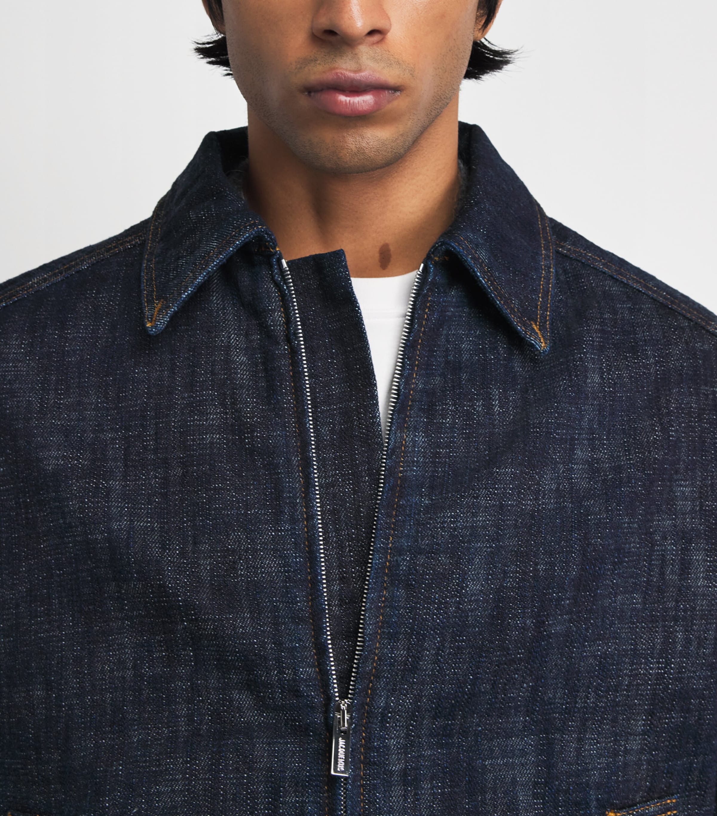 Jacquemus Mens Logo Denim Jacket Dark Navy Image 3