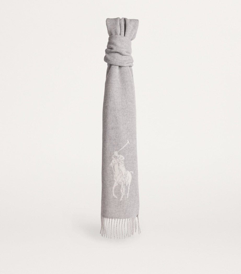 Wool Polo Pony Scarf FAWN GREY HTHR/CREAM Image 3