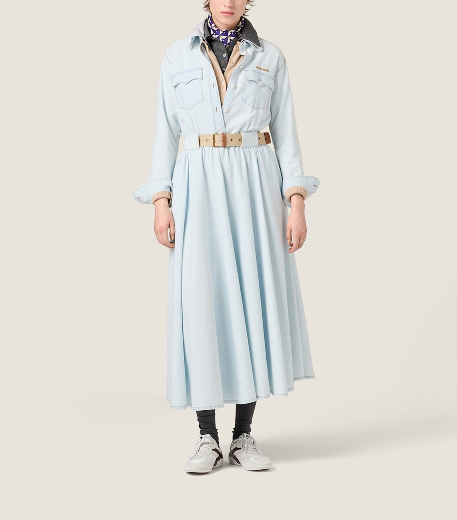 Miu Miu Womens Chambray Belted Midi Dress Image 2