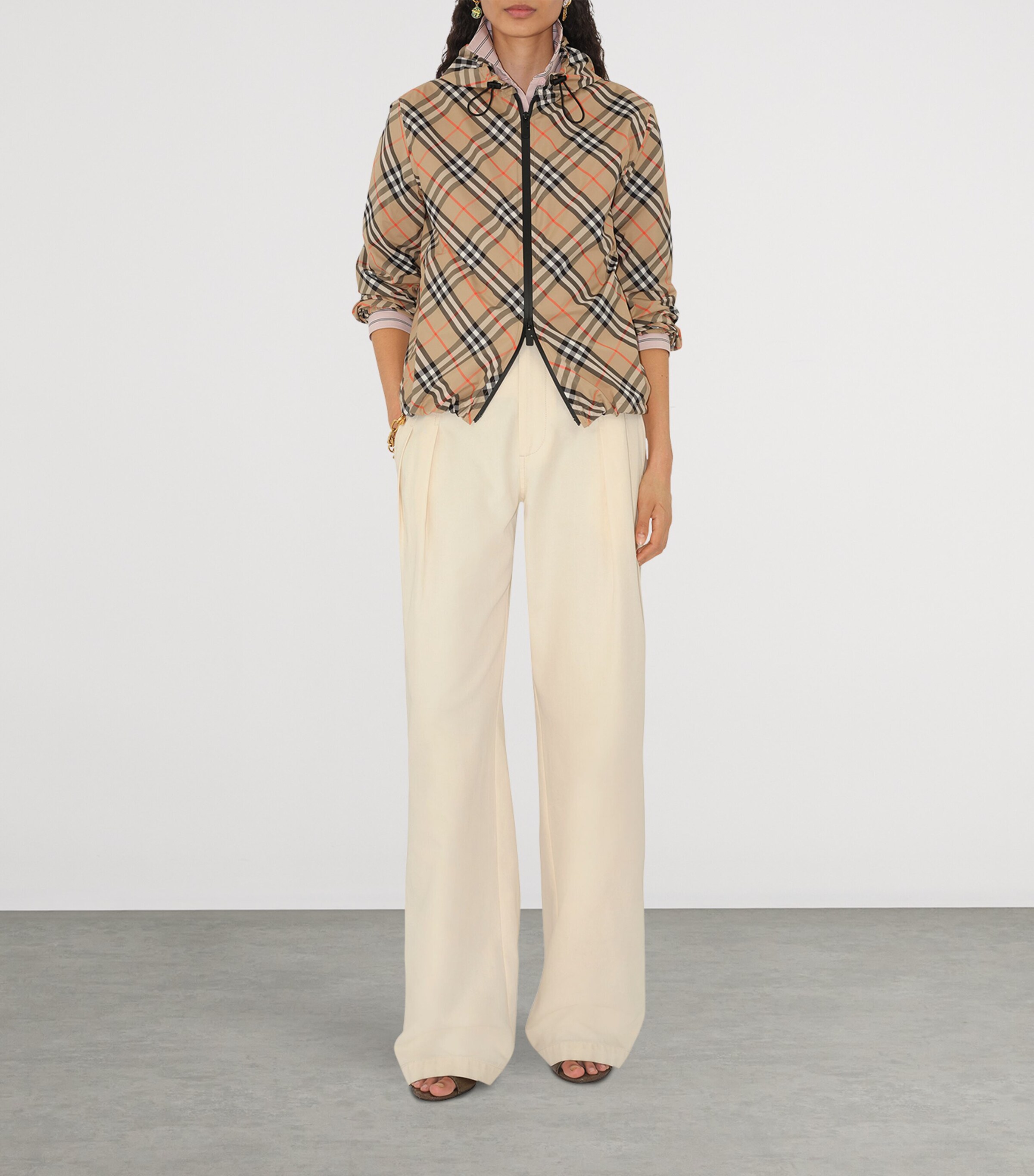 Burberry Womens Check Hooded Jacket Sand Ip Check Image 2