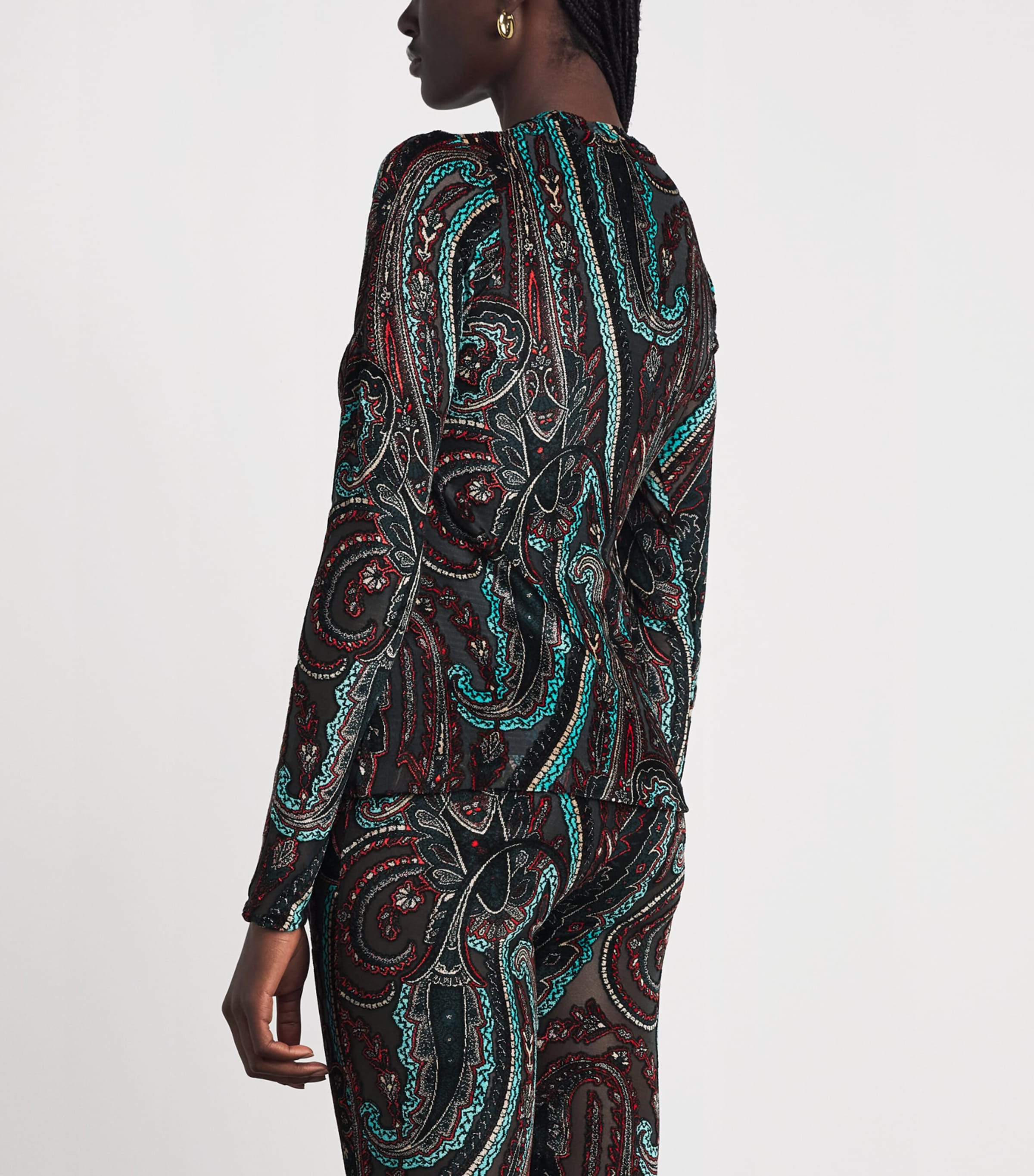 Etro Womens Appliqué-Mesh Top Grey Image 5