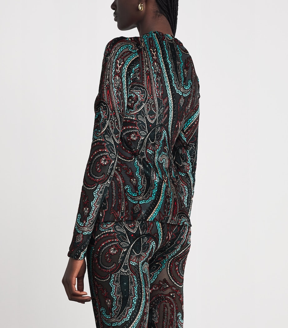 Etro Womens Appliqué-Mesh Top Grey Image 5