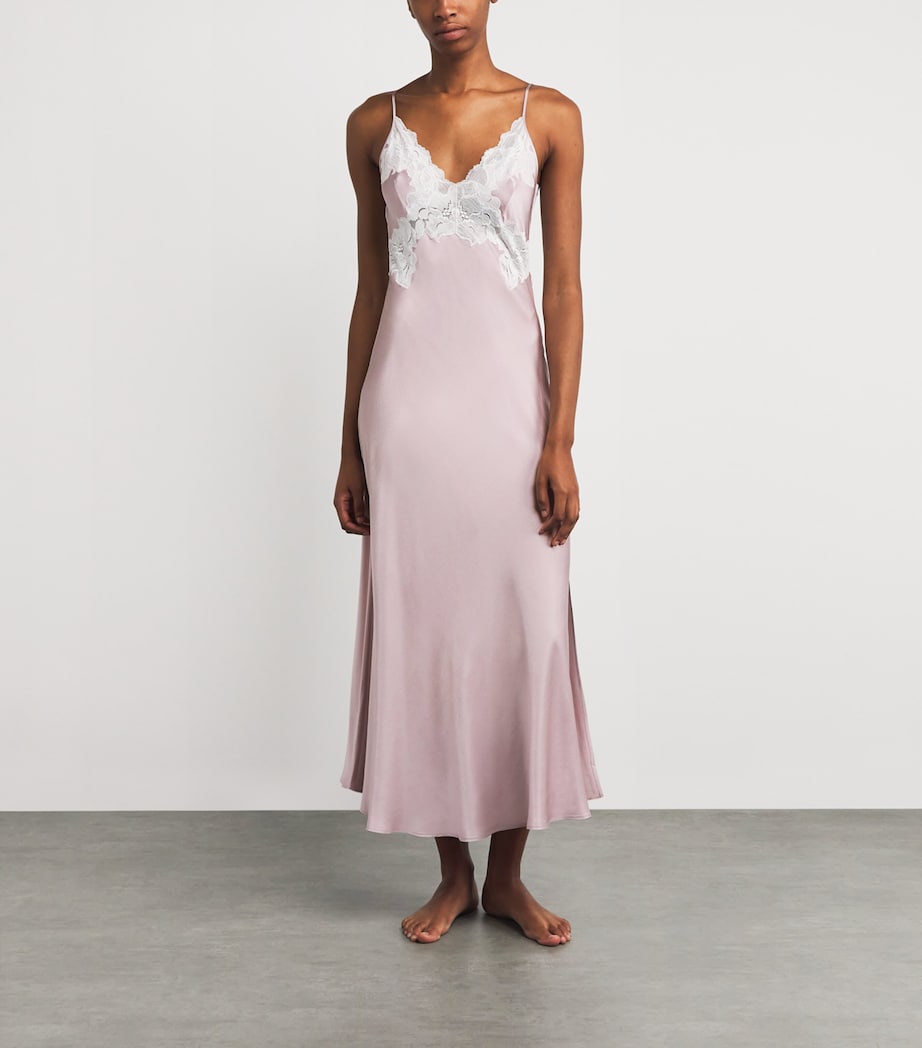 Satin Lace-Trim Caroline Nightdress POWDER Image 2