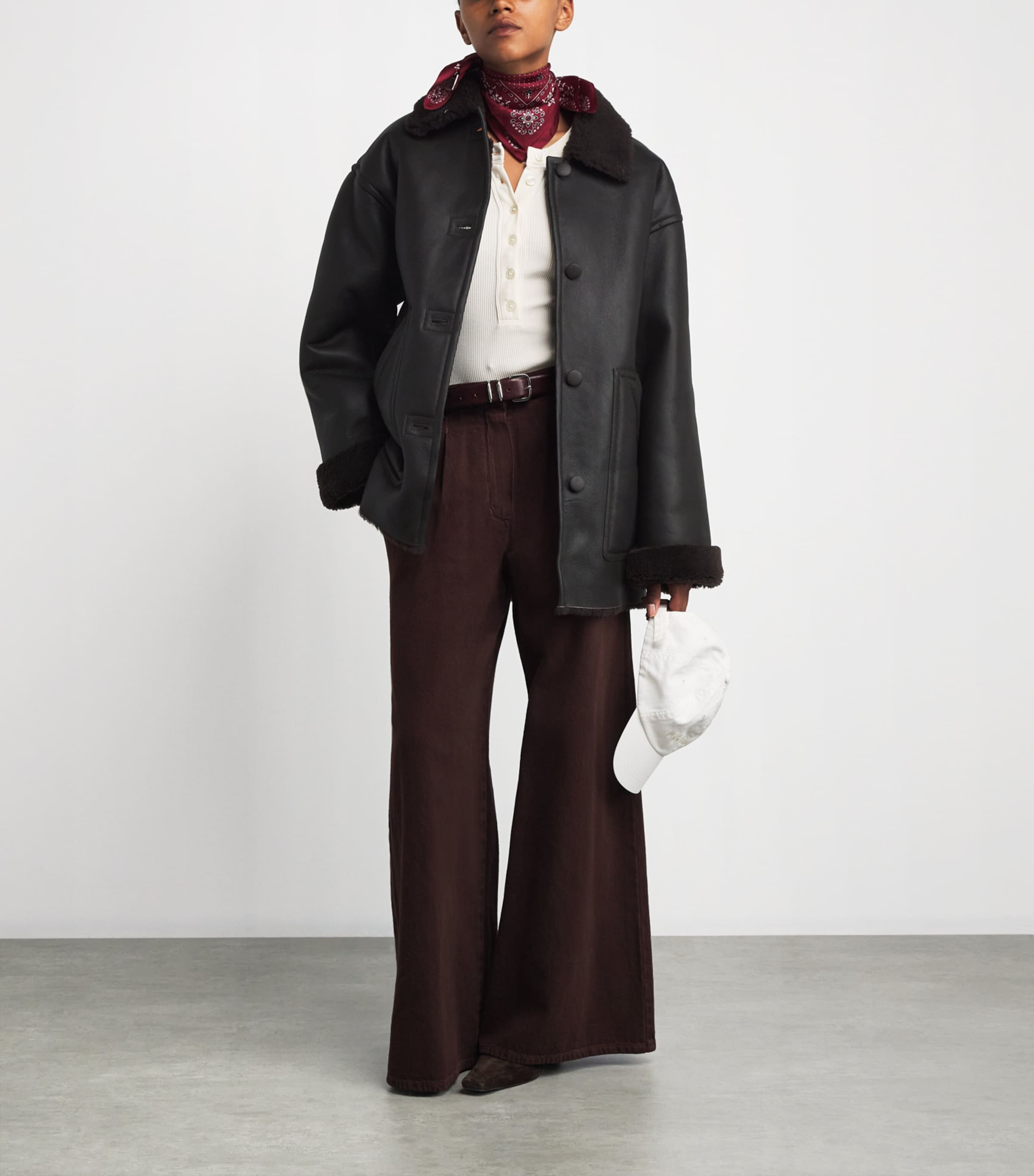 Shearling-Lined Leather Jacket BLACK BROWN Image 2