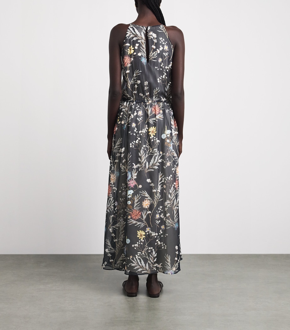 Eleventy Womens Silk Floral Print Maxi Dress Blu Image 4