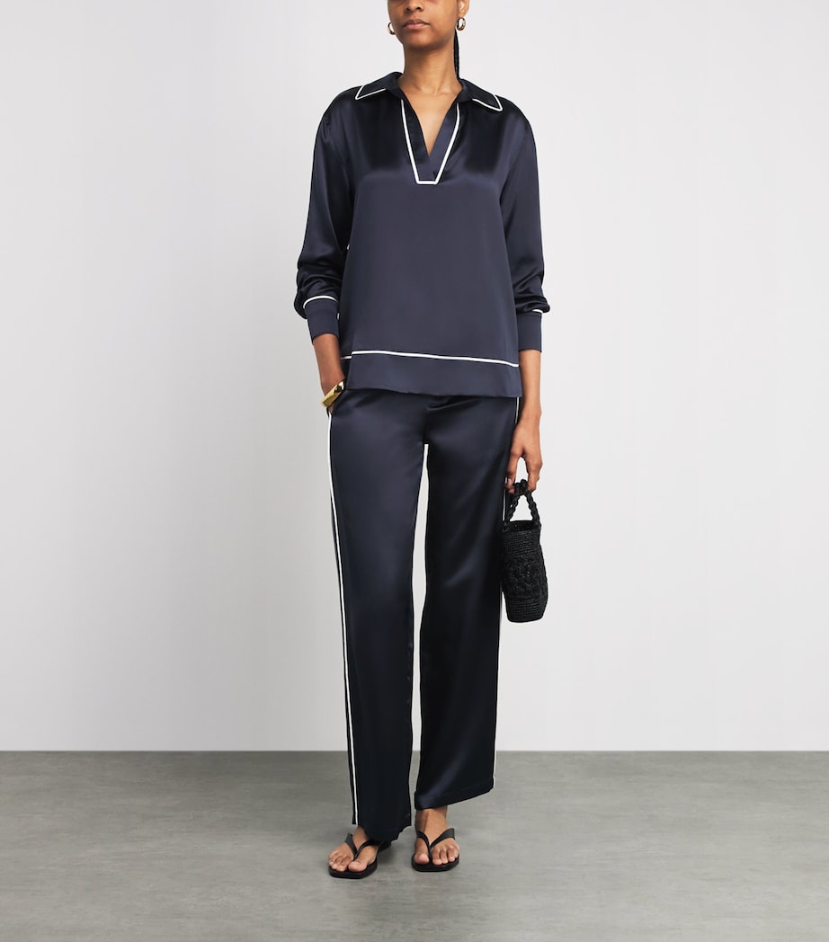 Olivia von Halle Womens Silk Anita Pyjama Set Navy Image 2
