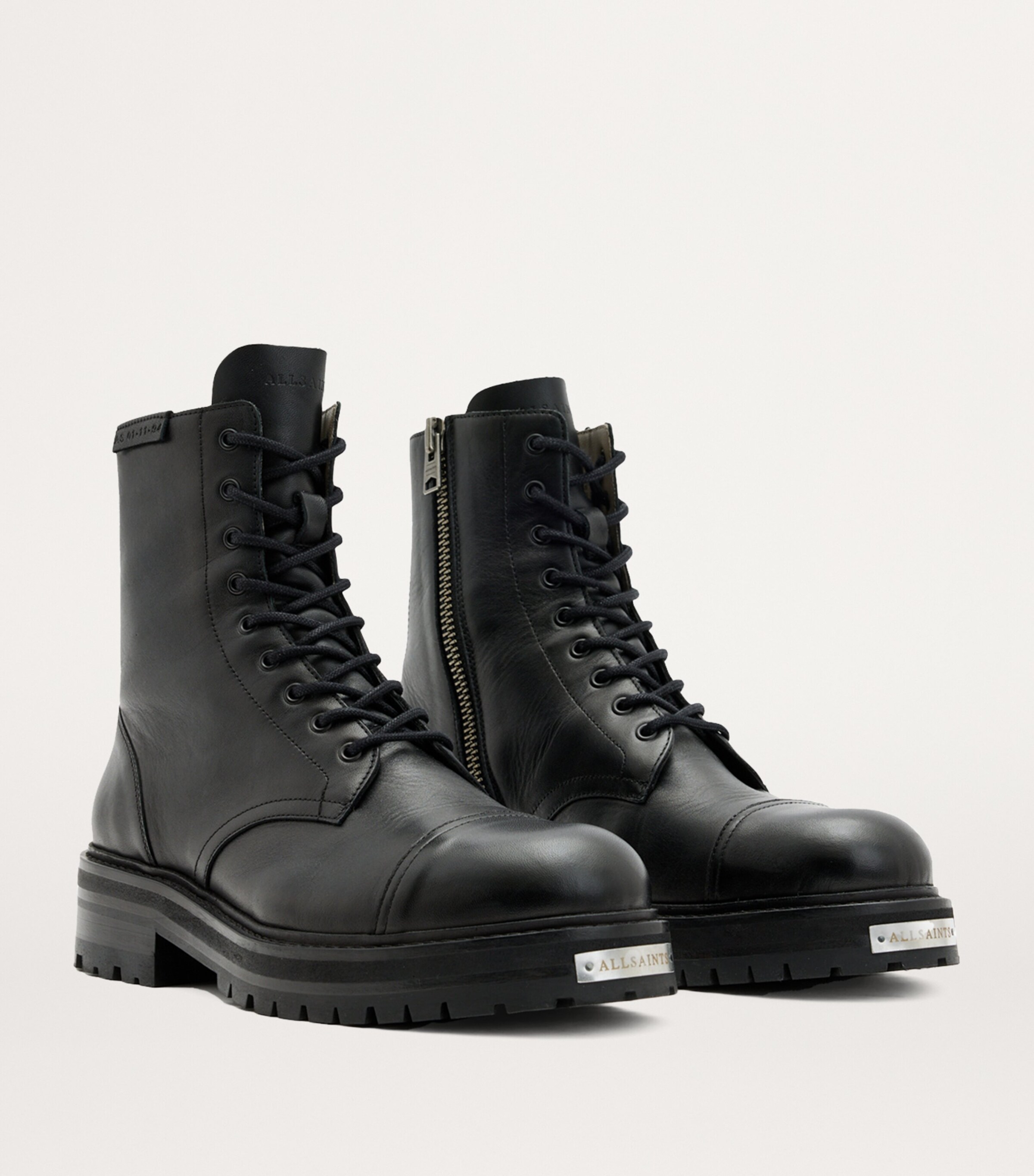 AllSaints Leather Hank Lace-Up Boots Black Image 3