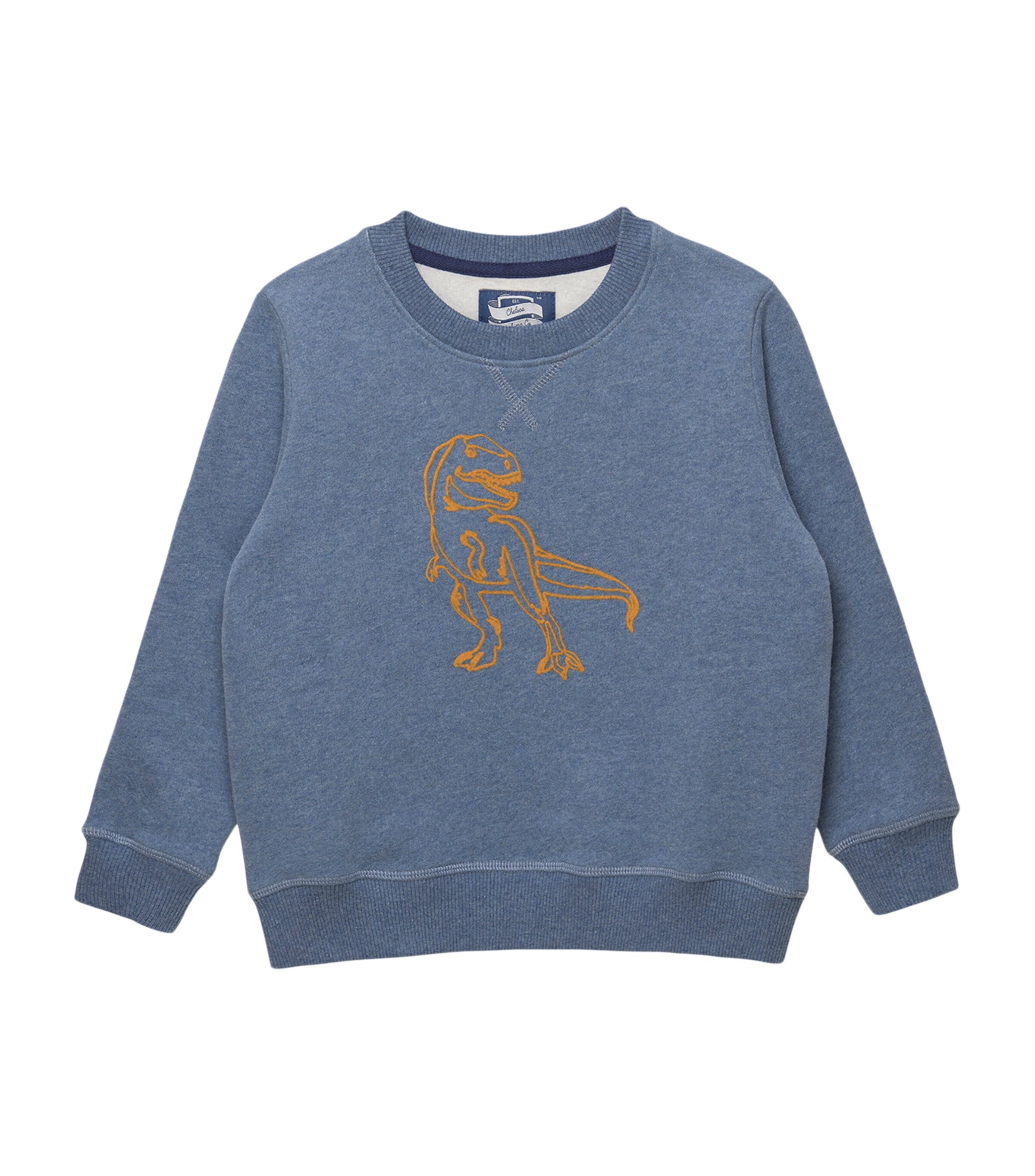 Trotters Cotton Dinosaur Sweatshirt (6-11 Years) Mid Blue Marl Image 1