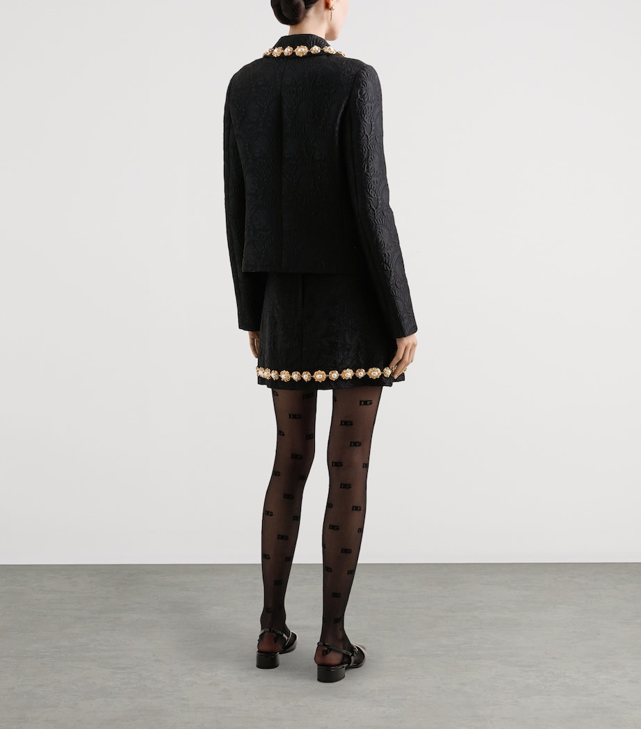 Cotton-Blend Floral Motif Brocade Jacket N0000-BLACK Image 3