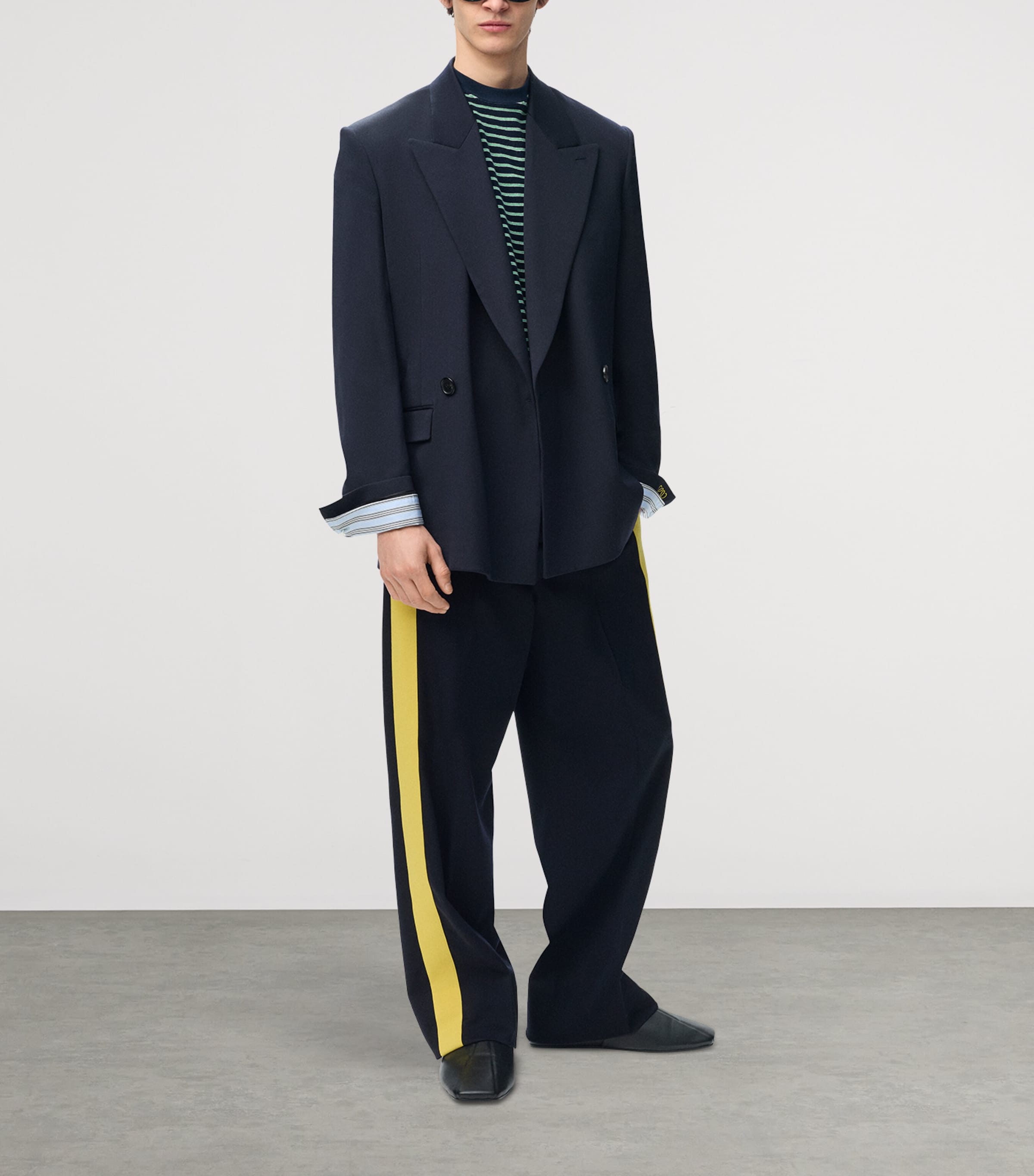 LOEWE Mens Wool-Blend Stripe Trousers Navy/yellow Image 2