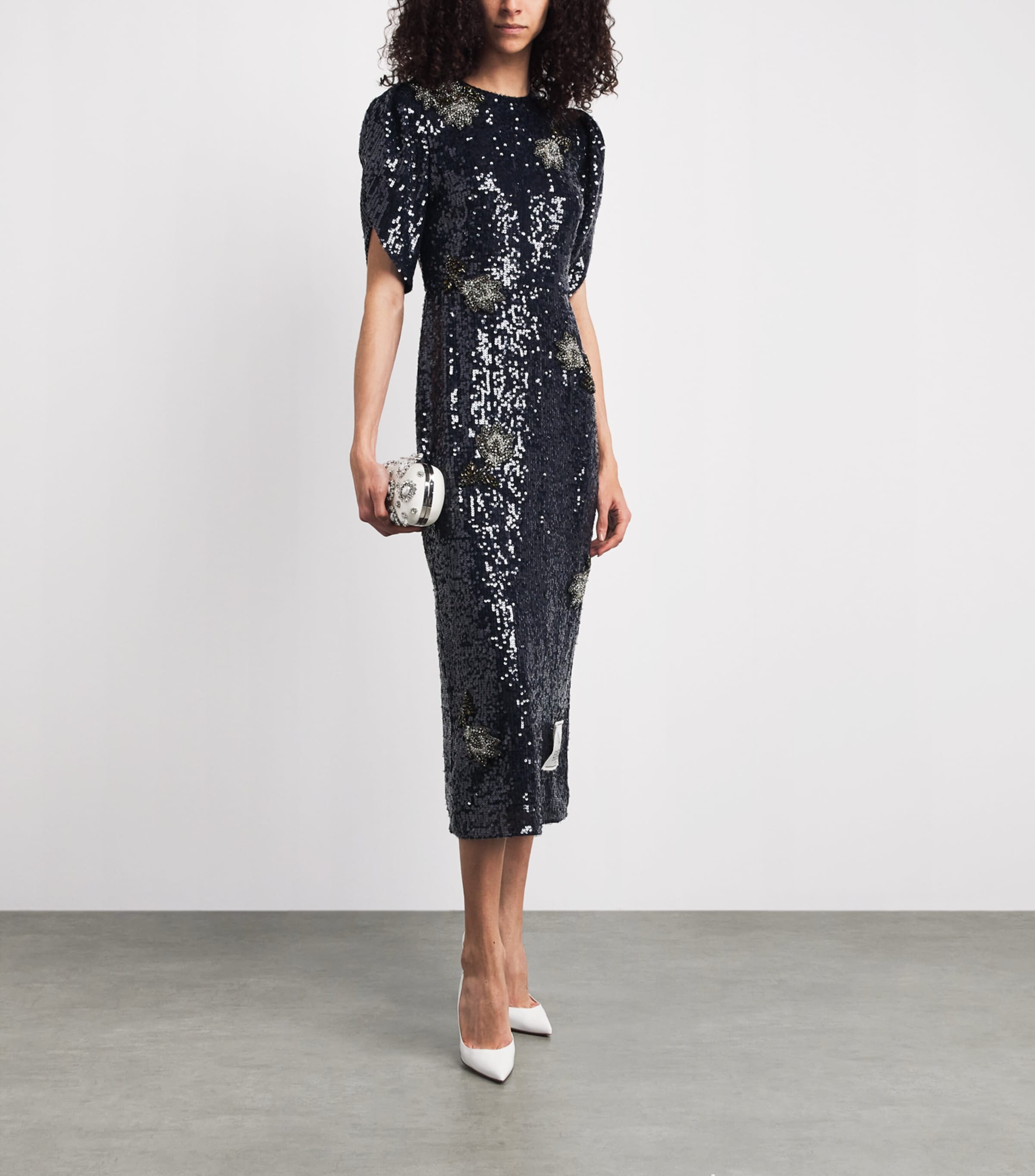 Erdem Womens Embellished Sequin Midi Dress Midnight Image 2