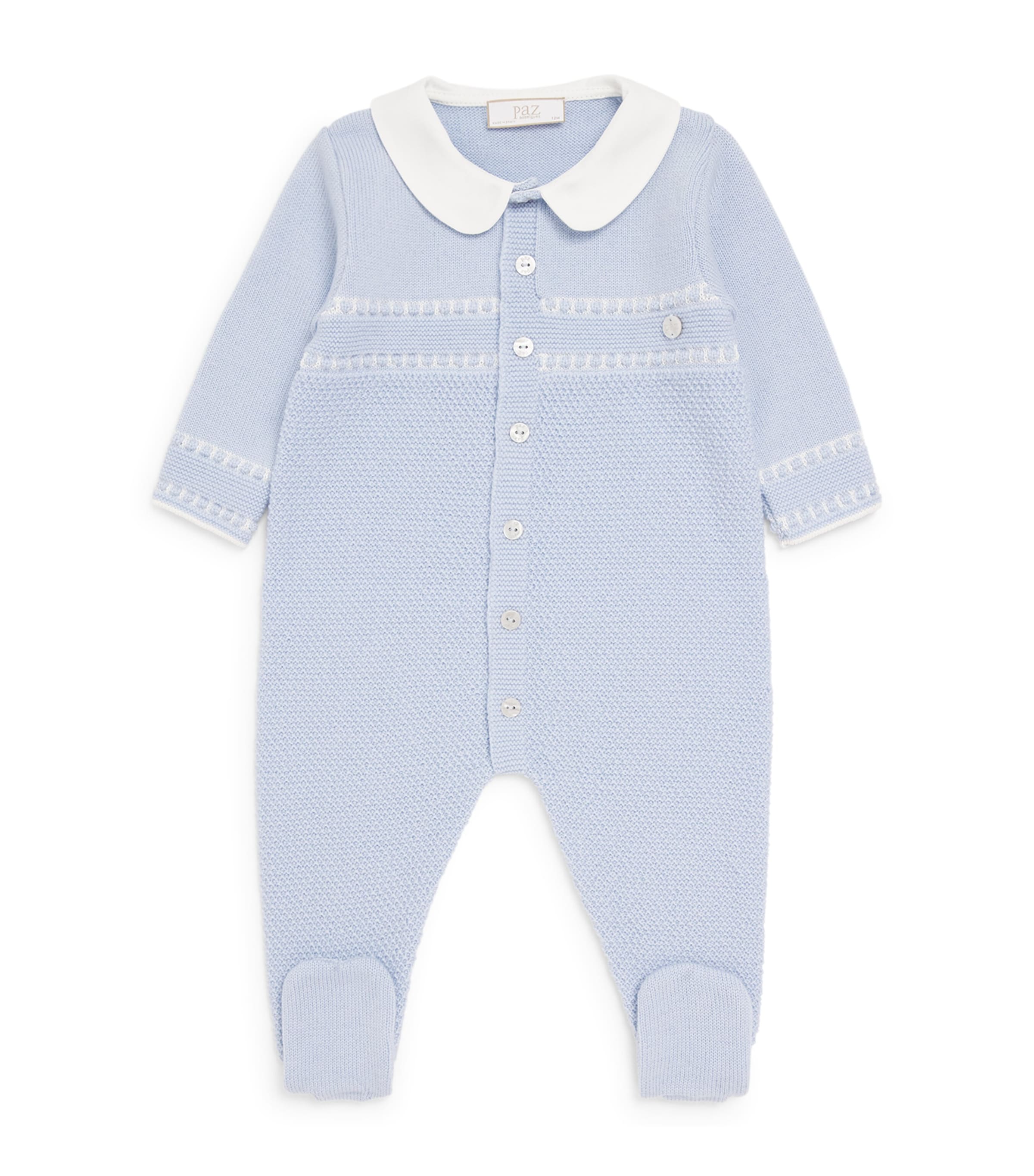 Paz Rodriguez Knitted All-In-One (0-12 Months) Light Blue/cream Image 1