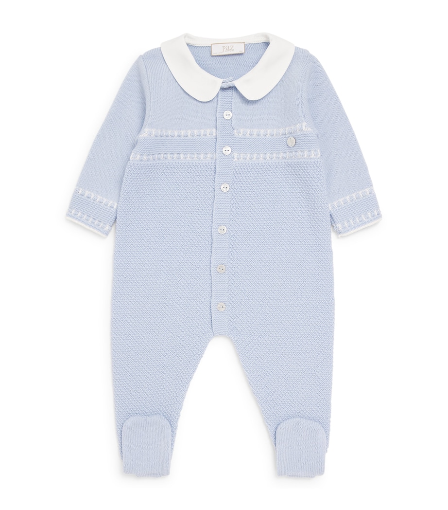 Paz Rodriguez Knitted All-In-One (0-12 Months) Light Blue/cream Image 1
