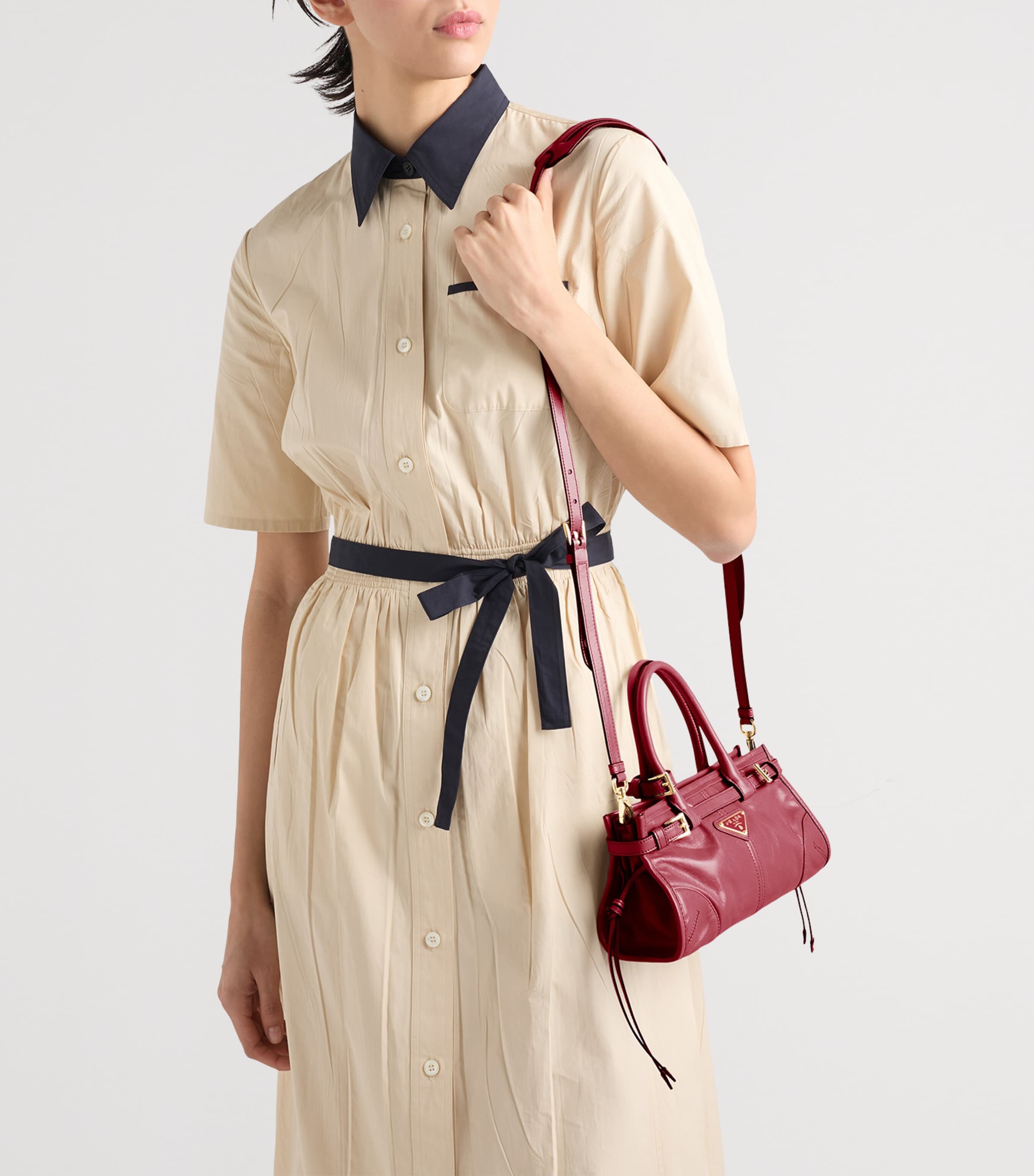 Prada Mini Leather Bonnie Top-Handle Bag Red Image 4