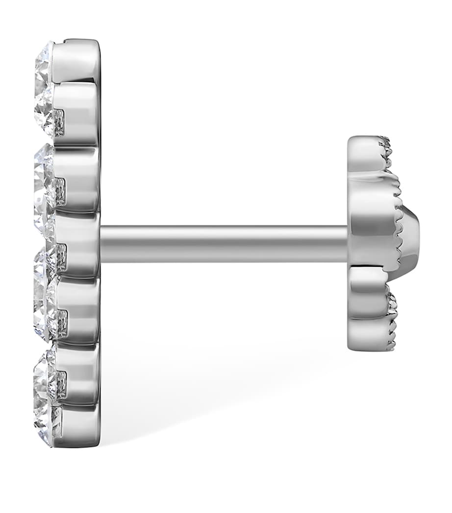 White Gold Invisible Set Diamond Apsara Bar Threaded Stud Earring (11mm) WHITE GOLD Image 2