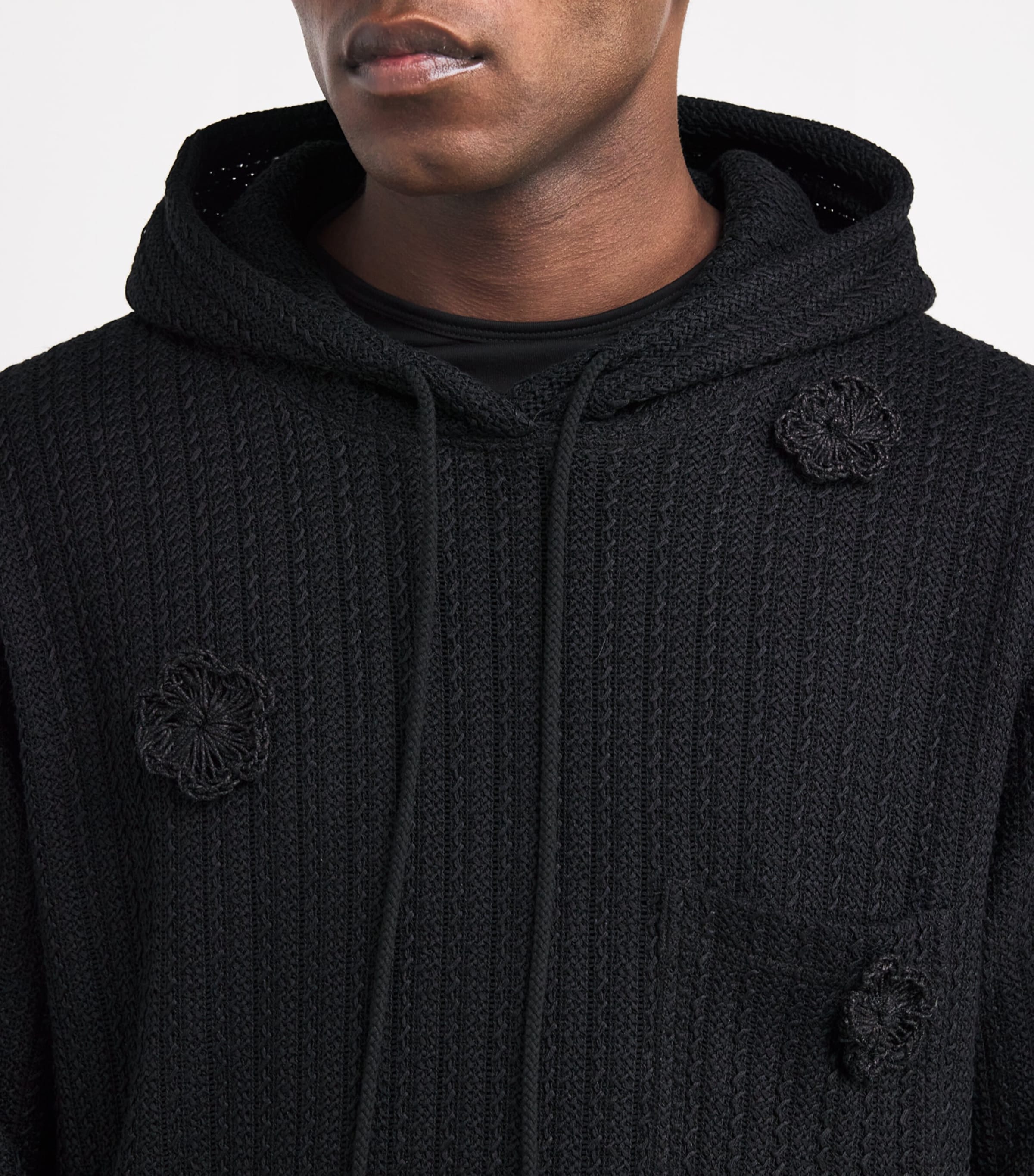 Song For The Mute Mens Cotton-Linen Daisy Chain Hoodie Black Image 6