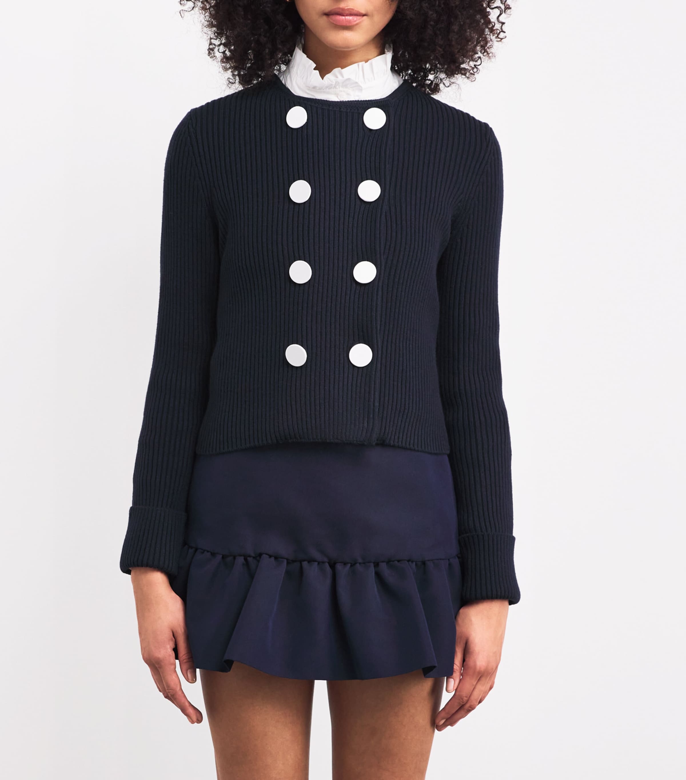 Wool-Blend Double-Breasted Cardigan NAVY Image 3