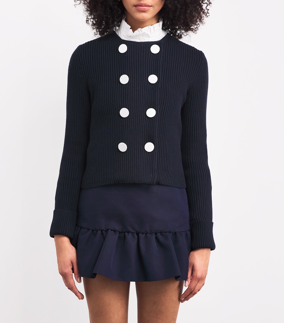 Wool-Blend Double-Breasted Cardigan NAVY Image 3