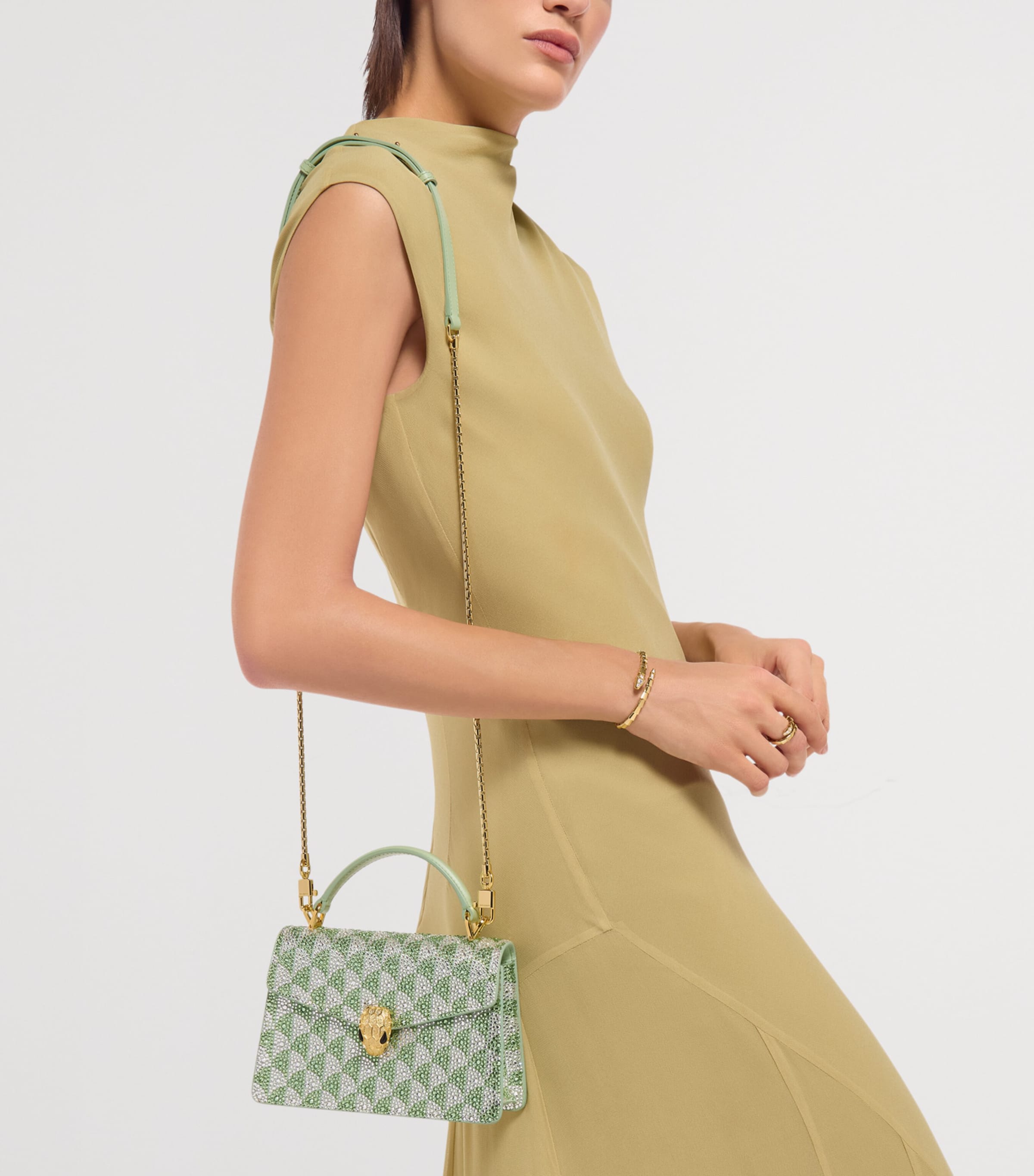 Bvlgari Mini Suede Serpenti Forever Top-Handle Bag Green Medium Image 2