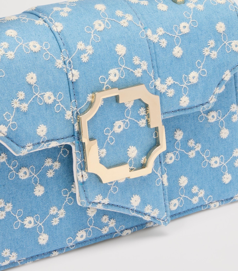 Malone Souliers Mini Denim Floral Aubrey Top-Handle Bag Blue Image 6