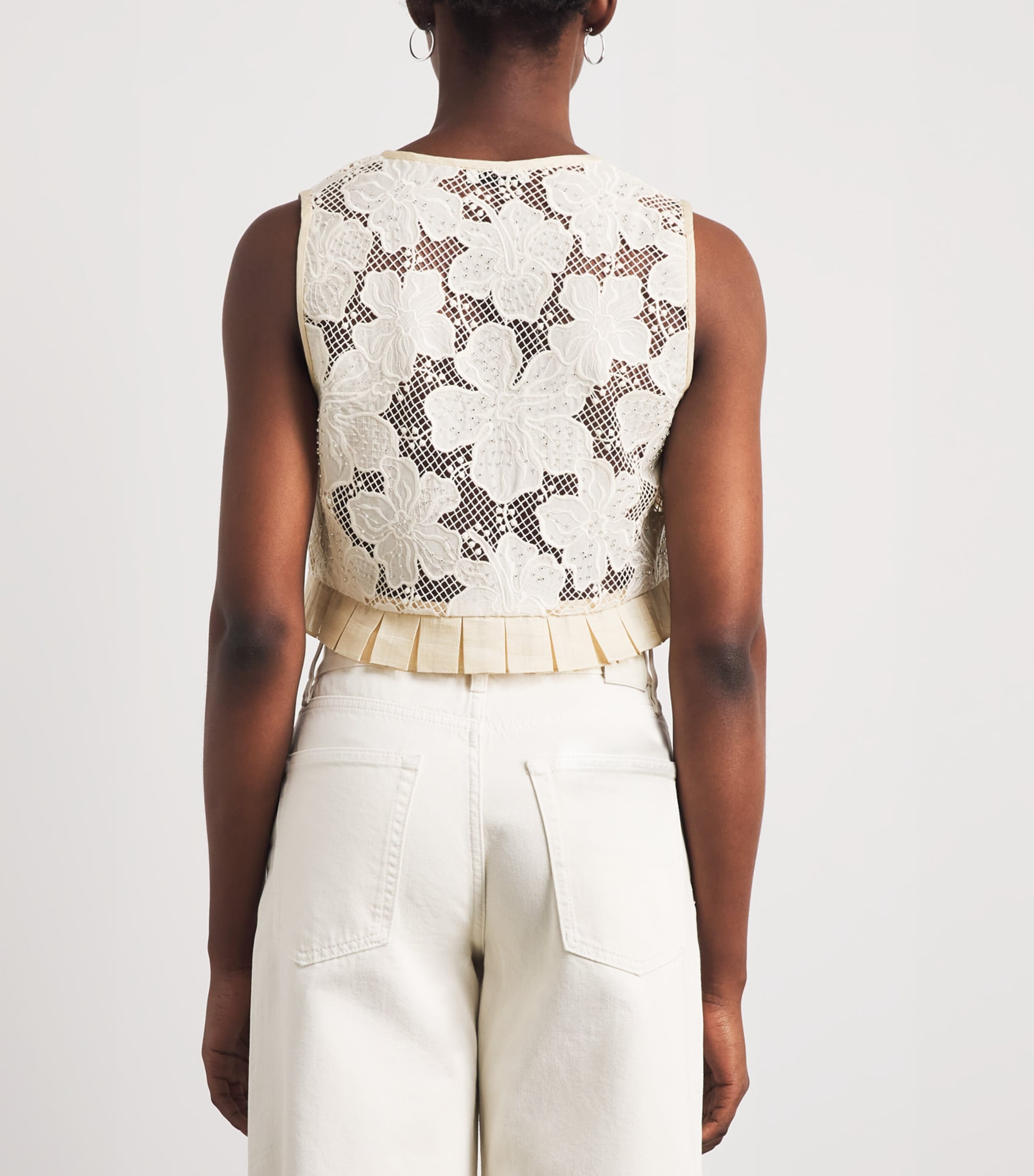 Sandro Paris Womens Guipure Lace Embellished Crop Top Ecru Image 5