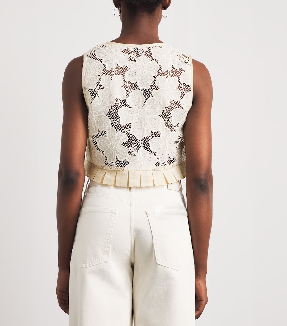 Sandro Paris Womens Guipure Lace Embellished Crop Top Ecru Image 5