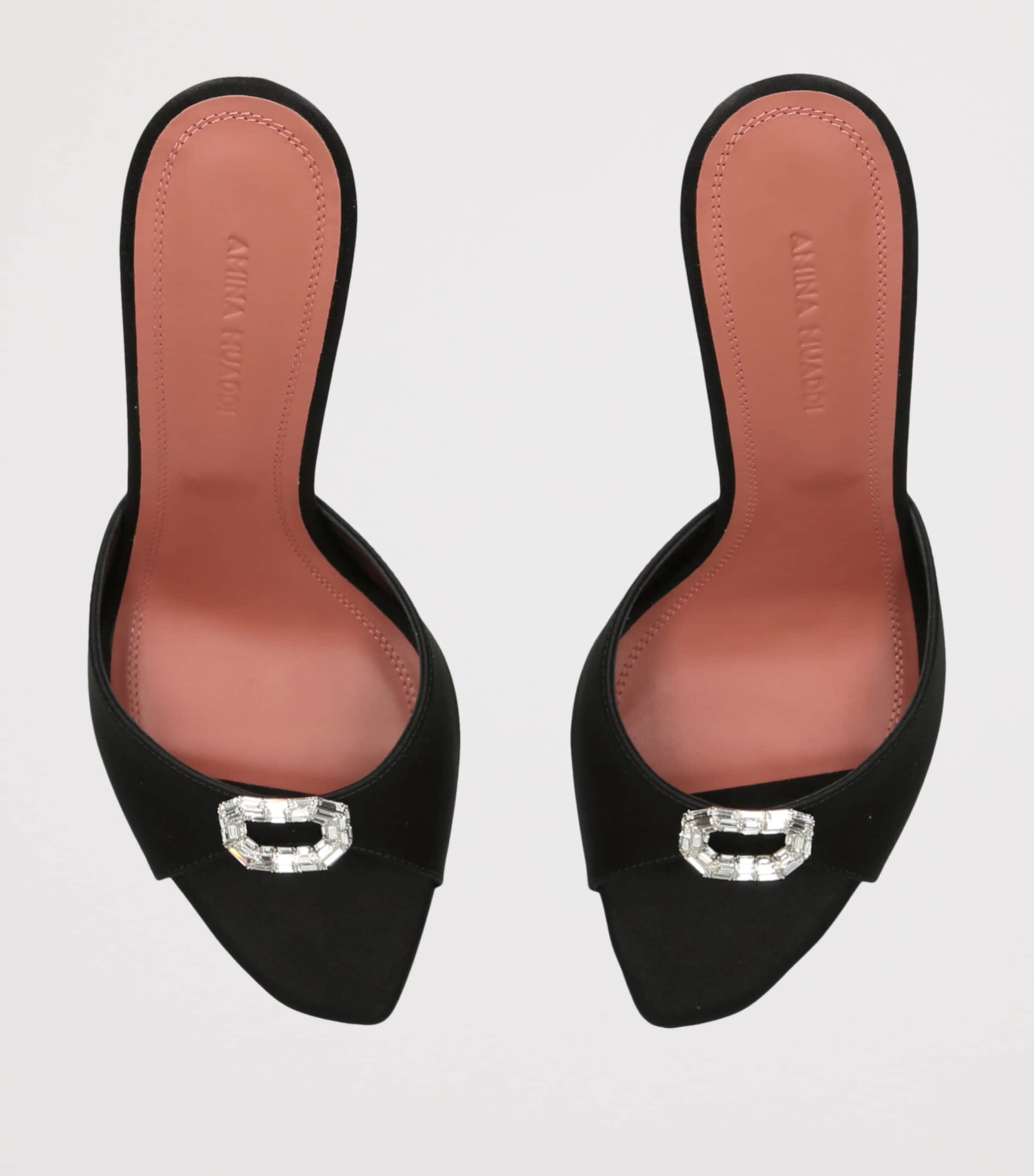 Amina Muaddi Satin Mini Camelia Heeled Mules 95 Blk/other Image 3