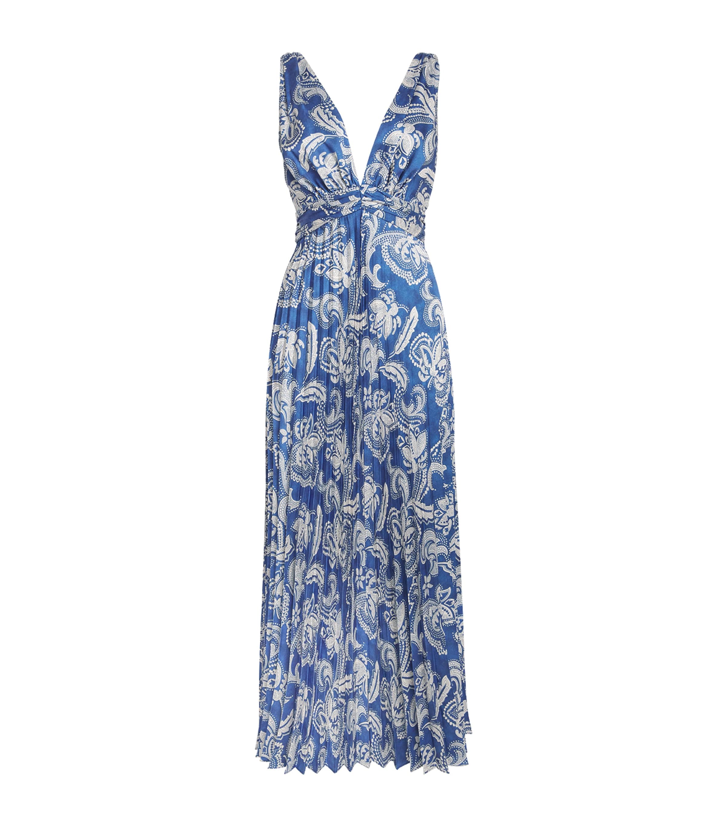 Sandro Paris Womens Floral V-Neck Maxi Dress Blue / Ecru Image 1