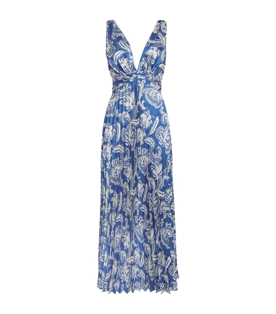 Sandro Paris Womens Floral V-Neck Maxi Dress Blue / Ecru Image 1