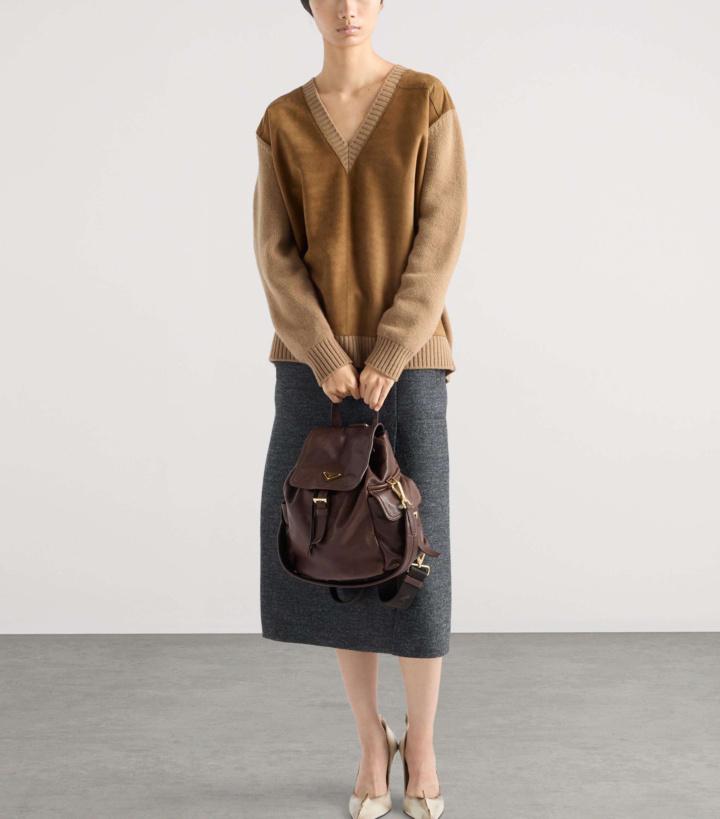 Medium Re-Nylon and Leather Explore Backpack F0038 Image 2