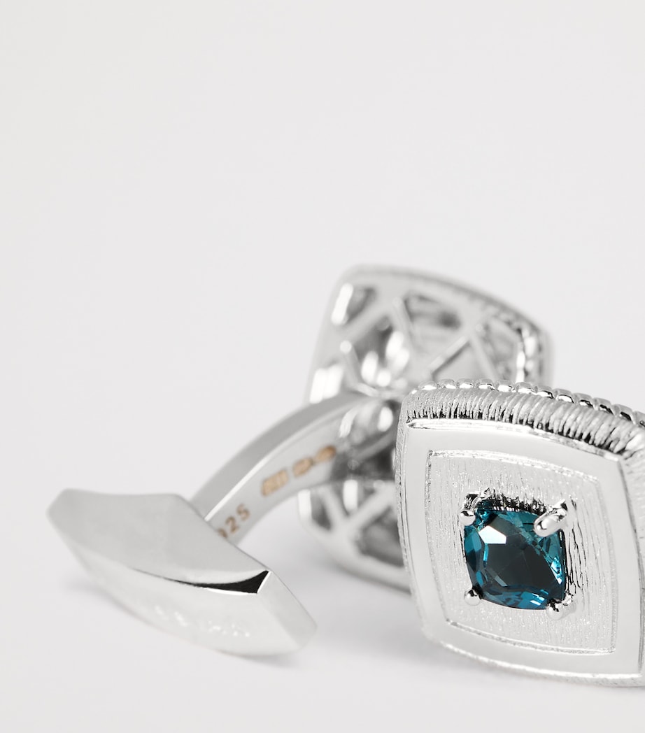Sterling Silver and Topaz Graffiato Cufflinks BLUE Image 6