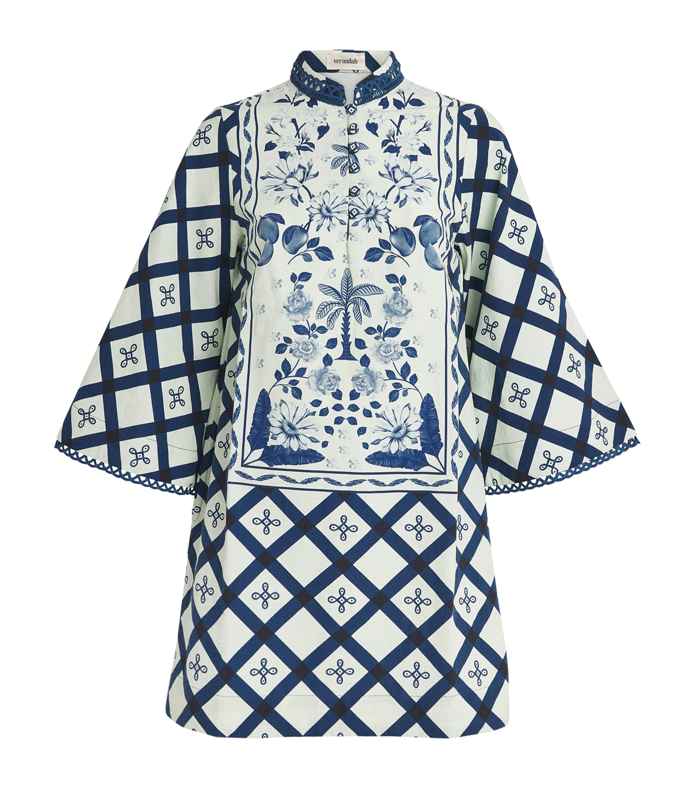 Cotton-Linen Floral Print Mini Dress IVORY/NAVY MULTI Image 1