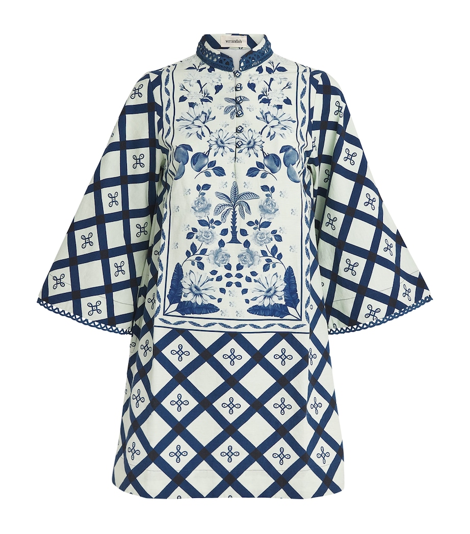 Cotton-Linen Floral Print Mini Dress IVORY/NAVY MULTI Image 1