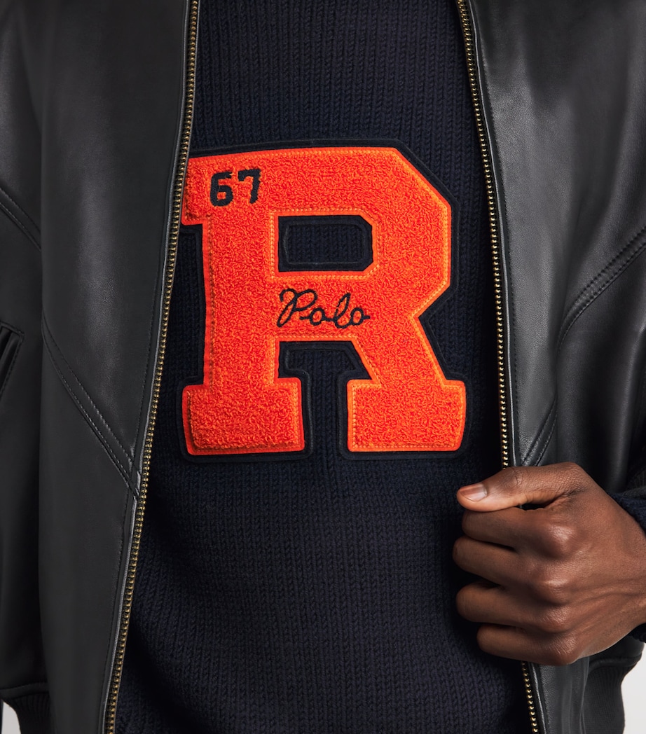 Wool Vintage Fit Letter Sweater BLUE Image 6