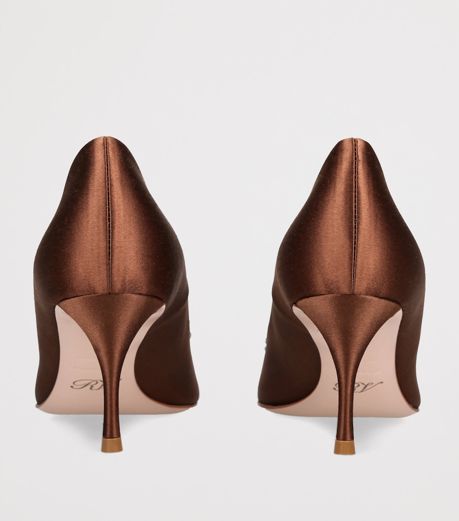 Roger Vivier Satin Decolleté Flower Strass Pumps 65 Mid Brown Image 4