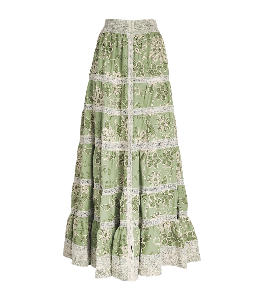 Alice+Olivia Womens Embroidered Adira Maxi Skirt Green Lily/oatmeal Image 1