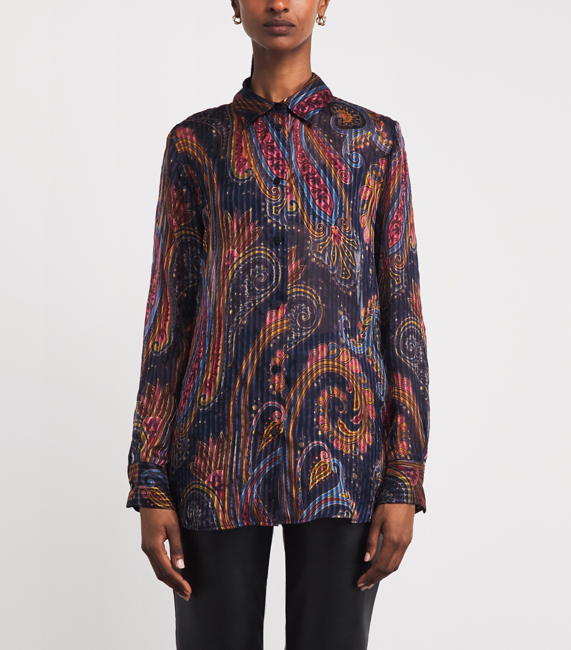 Etro Womens Silk Pleated Paisley Shirt Print/blue Bs Image 4