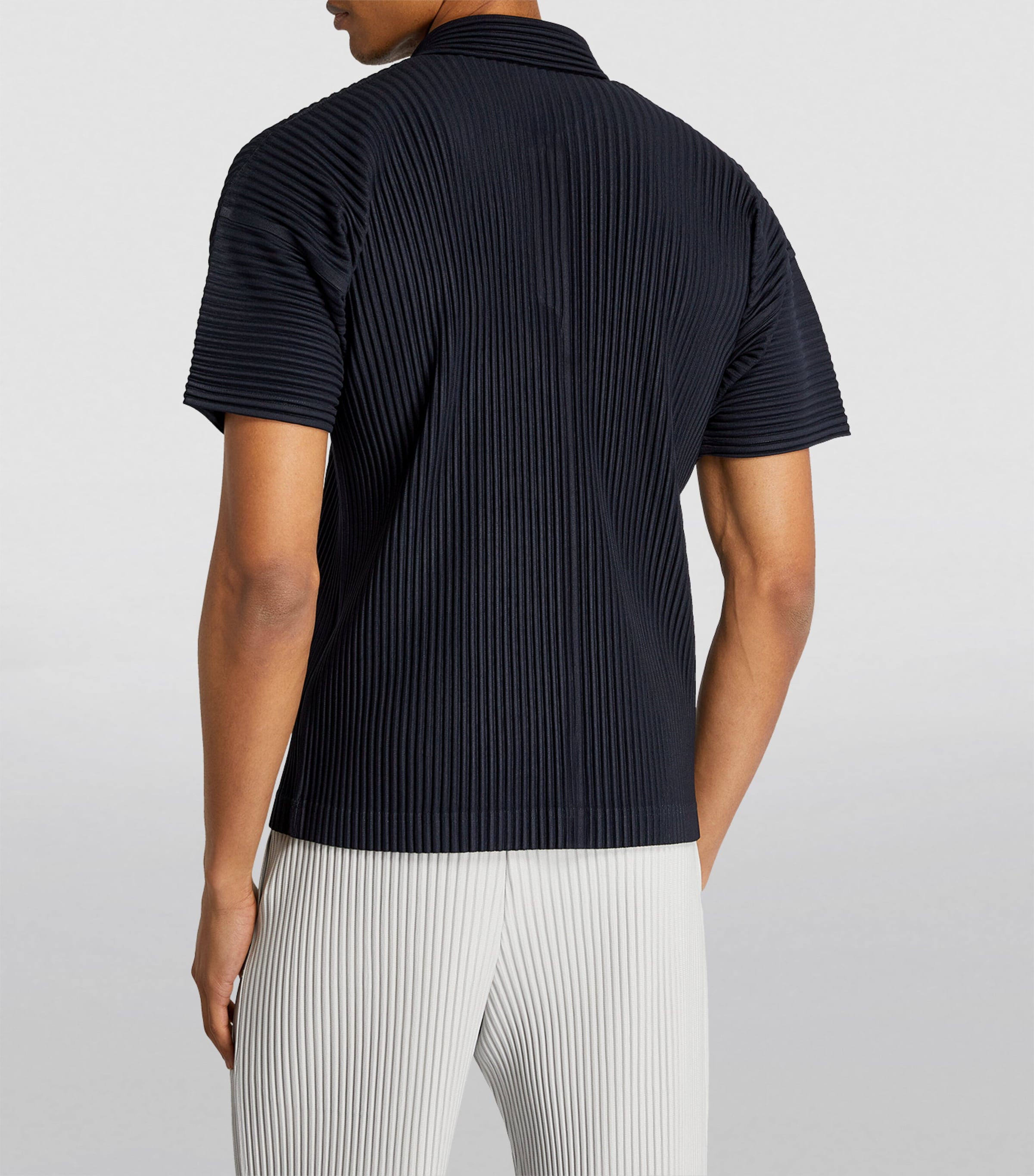 Homme Plissé Issey Miyake Mens Pleated Polo Shirt Navy Image 4