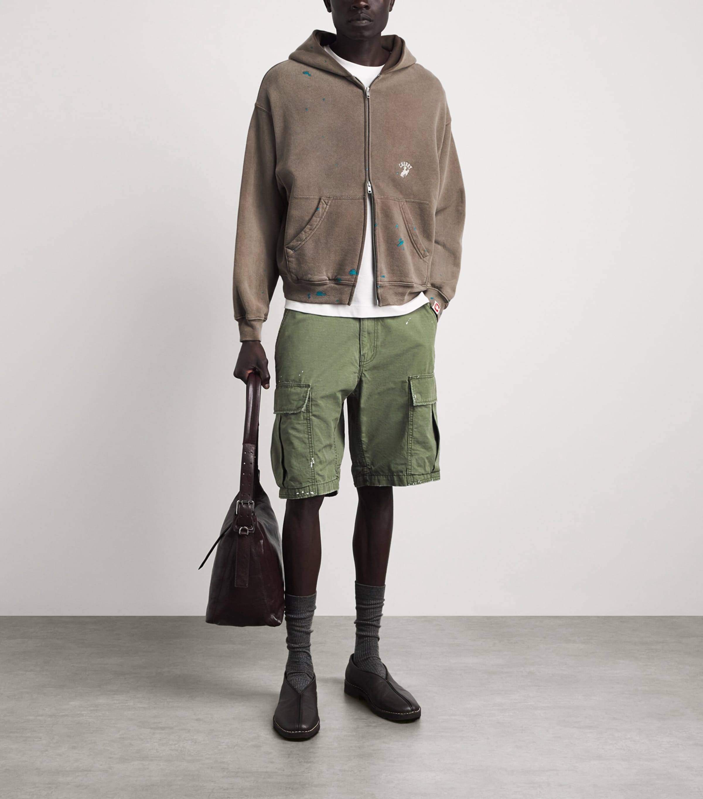 Cherry Los Angeles Mens Western Athletic Zip-Up Hoodie Brown Image 2