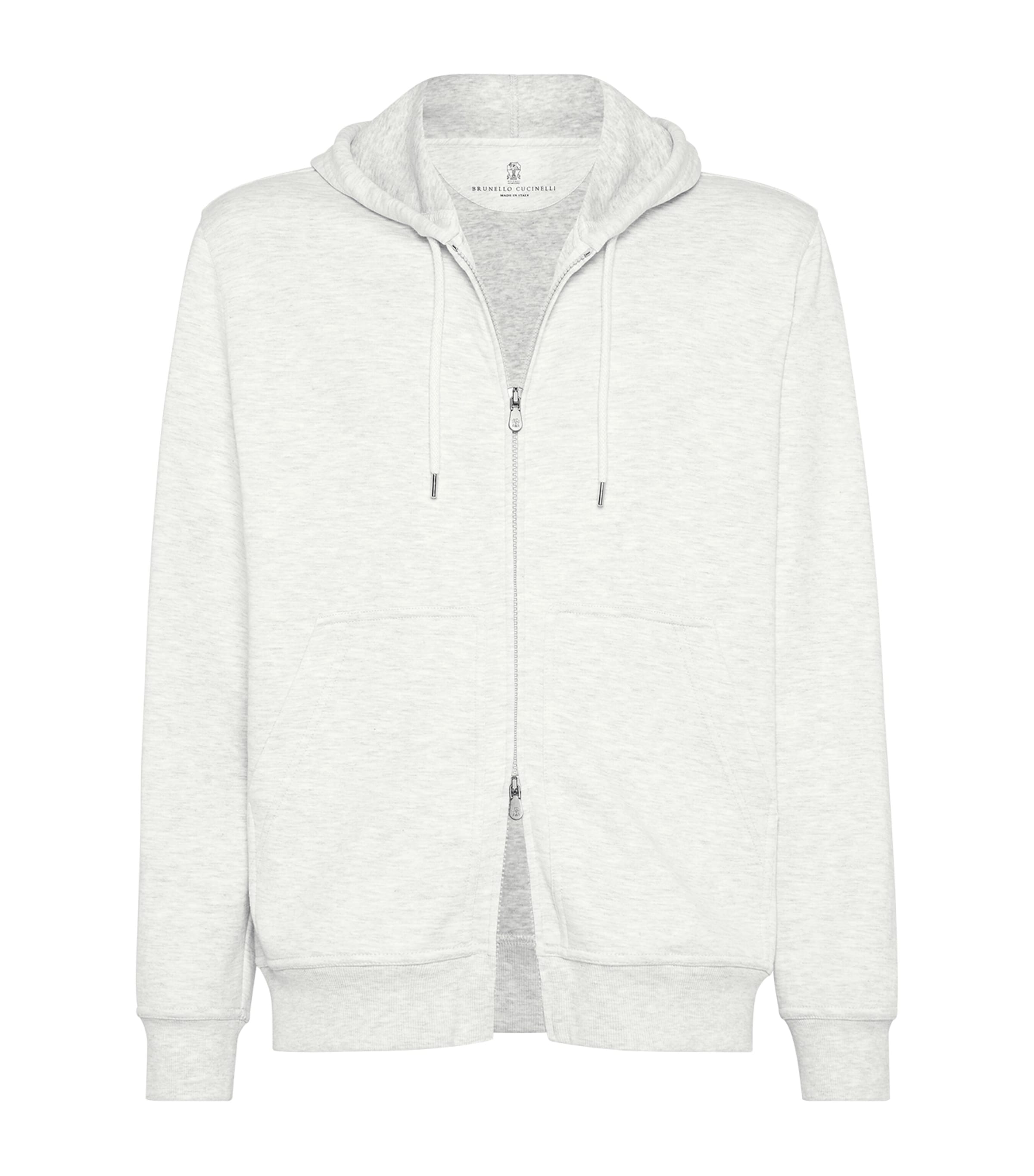 Brunello Cucinelli Cashmere-terry Cotton Zip-up Hoodie In White