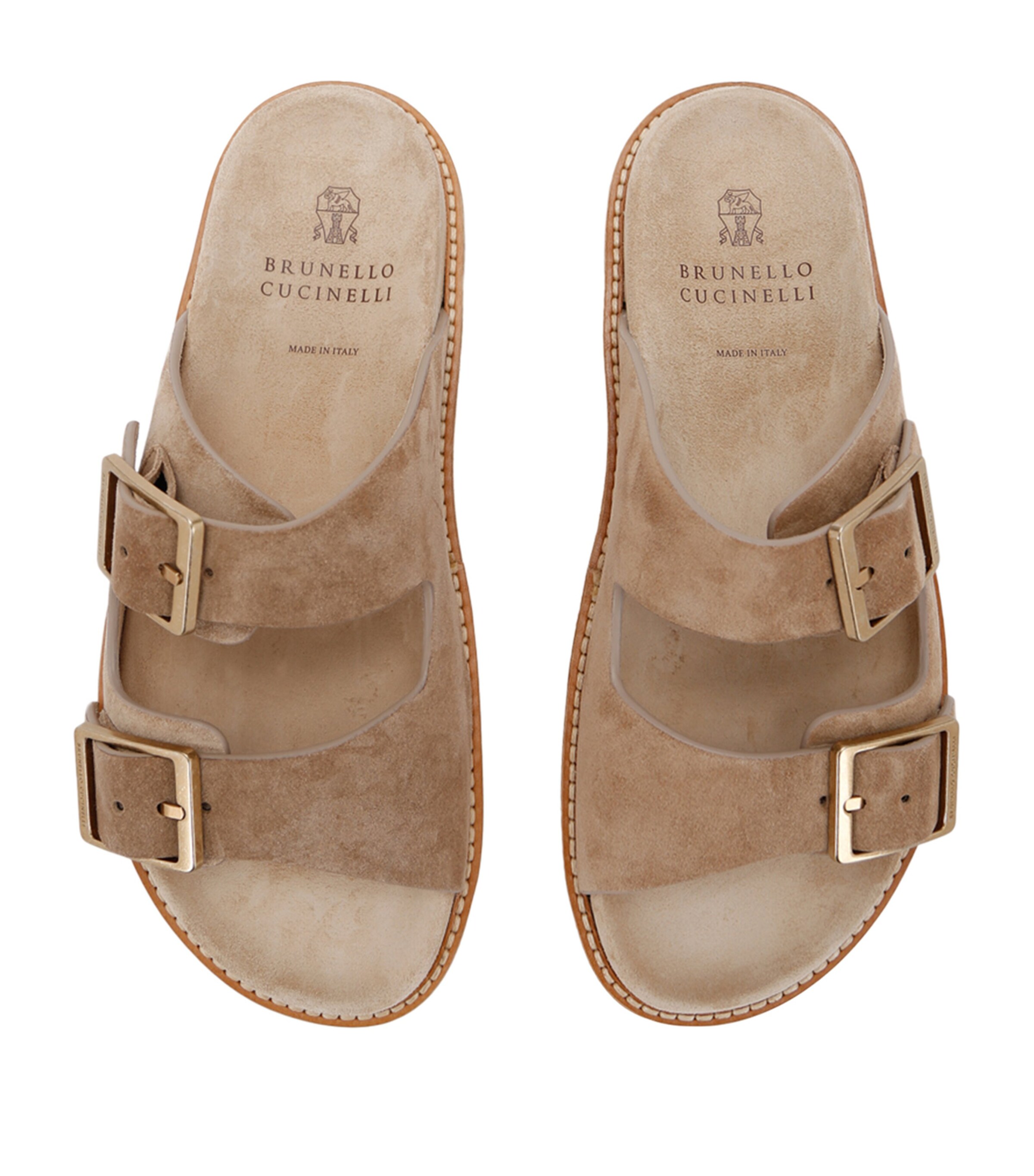 Brunello Cucinelli Suede Double-Strap Sandals Beige Comb Image 4