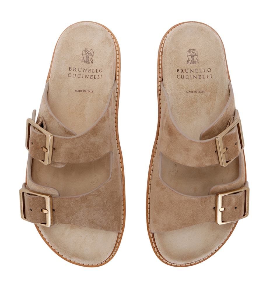 Brunello Cucinelli Suede Double-Strap Sandals Beige Comb Image 4