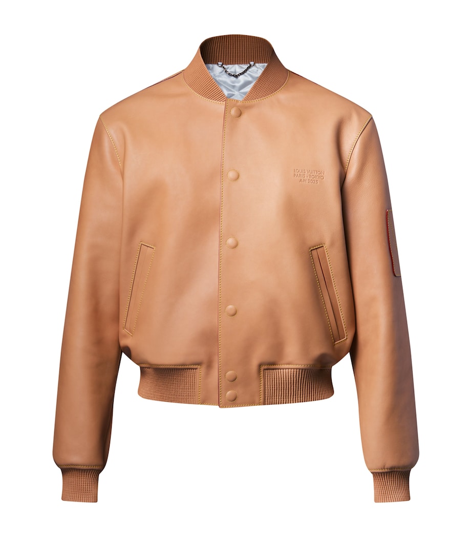 Leather Varsity Jacket NATURAL BEIGE Image 1