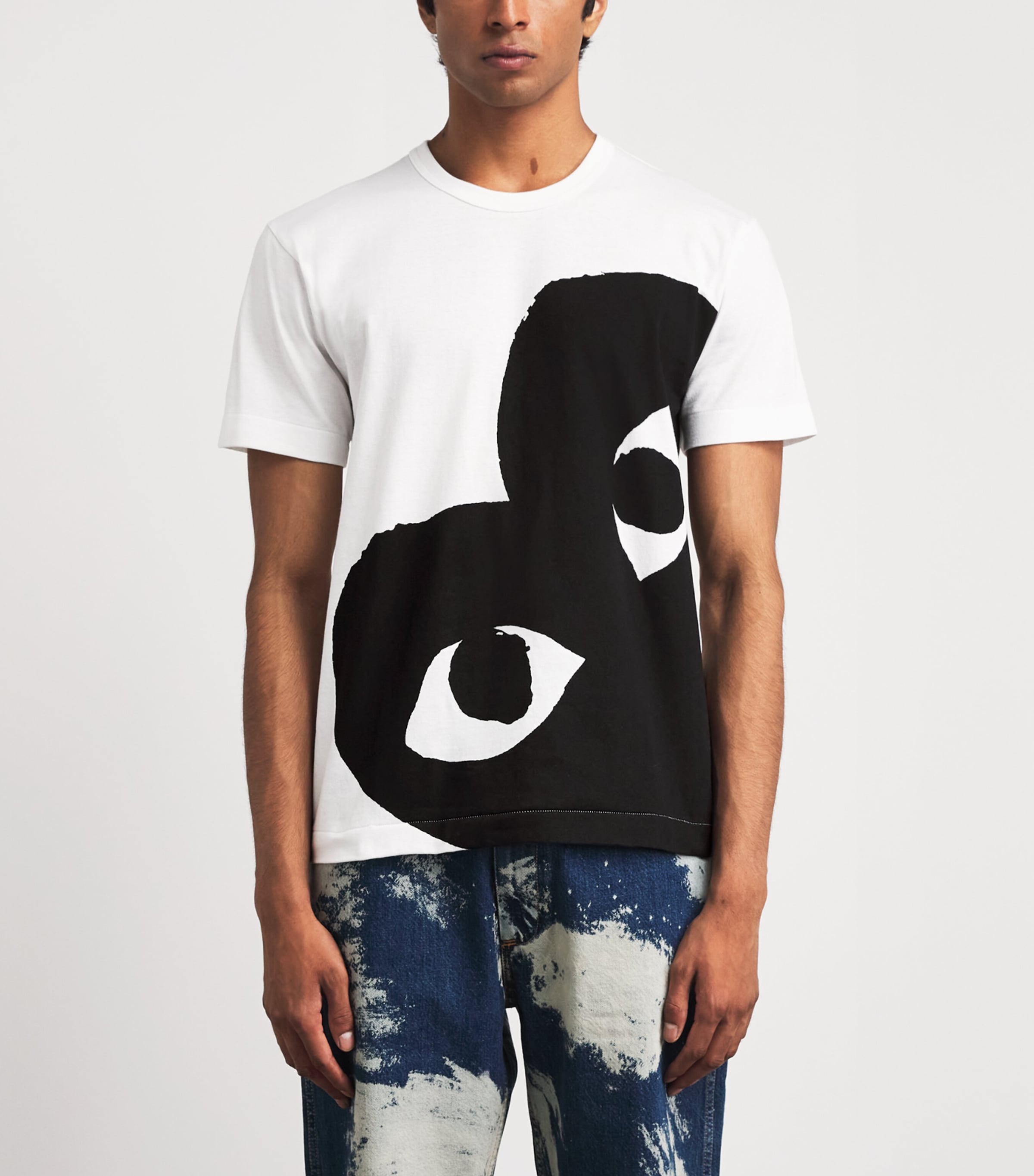 Comme Des Garçons Mens Cotton Bottom Corner Heart T-Shirt White/black Image 4