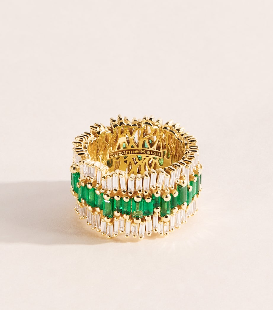 Suzanne Kalan Yellow Gold, Diamond and Emerald Triple Stack Eternity Band Yg/emer Image 1