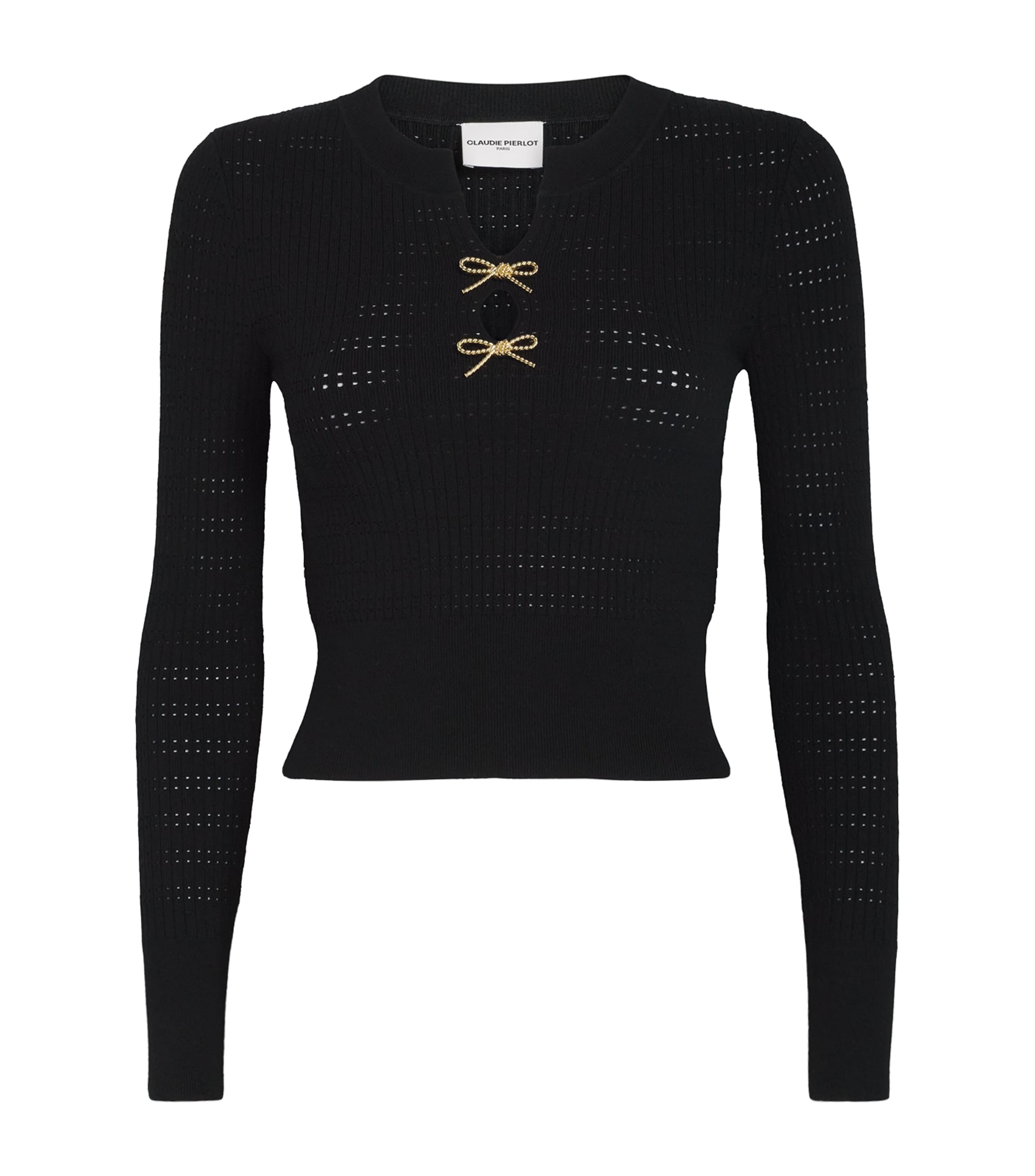 Claudie Pierlot Bow-embellished Cut-out Sweater In Black