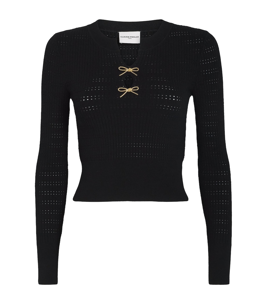 Bow-Embellished Cut-Out Sweater BLACK Image 1